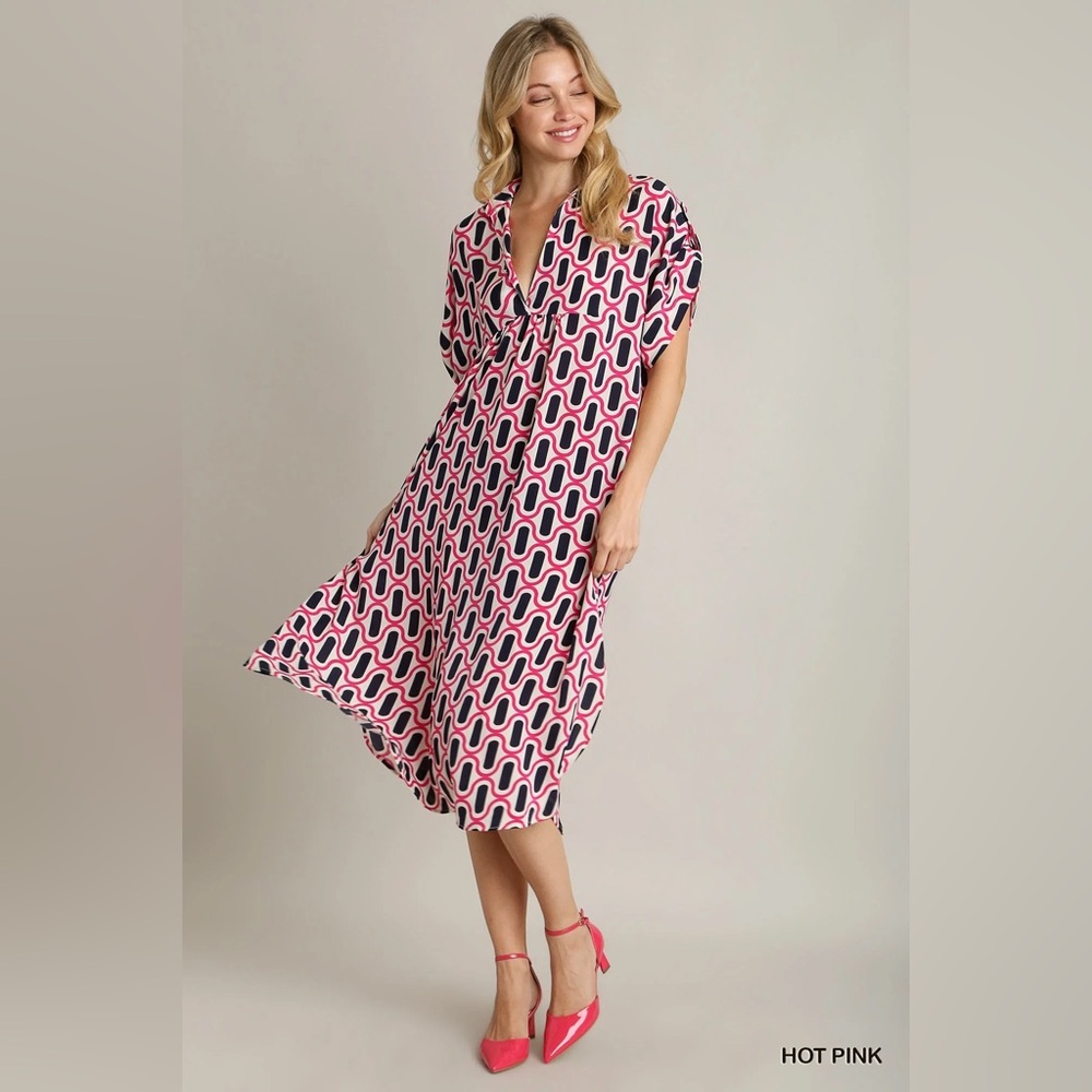 🆕 Umgee Helen Geometric Oversized Midi Caftan Dress Boho Chic Slouchy Soft Girl